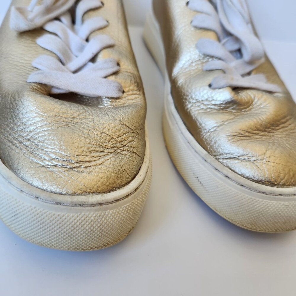Sam Edelman Poppy Gold Leather Lace-Up Sneakers Metallic Glam Casual Showgirl - Picture 2 of 8